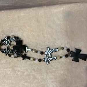 Chunky Spiritual Jewelry 3 pc set Zebra ceramic cross